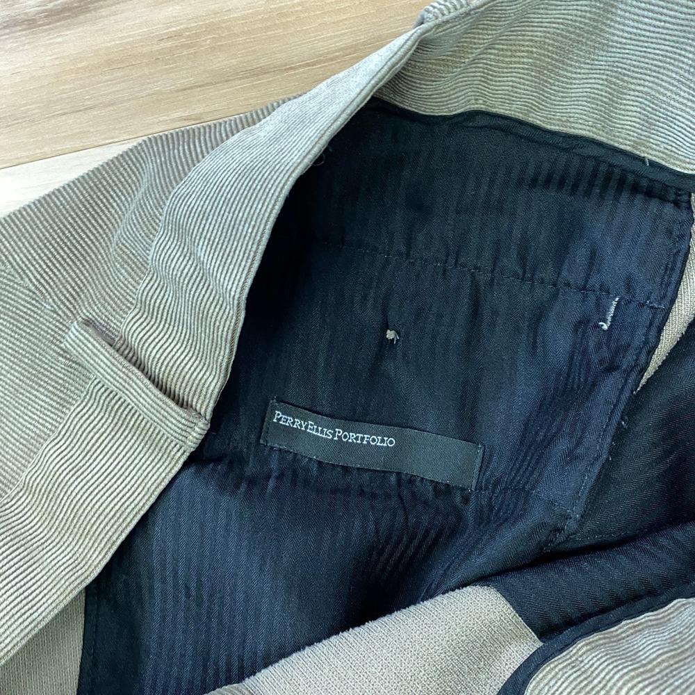 Perry Ellis Portfolio Pants Mens 40x30 Corduroy Classic Heritage Taupe Olive - Picture 4 of 7